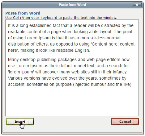 Paste from Word - Insert